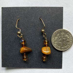 Tiger's Eye Dangle Handmade Pierced Earrings